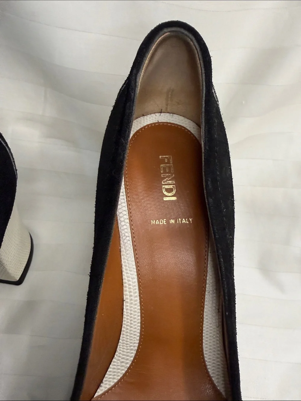 Fendi Black Suede with White Heel Kiltie Loafers with Bow Detail - Size 41